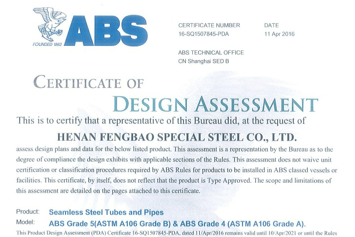 CERTIFICATE OF DESIGN ASSESSMENT